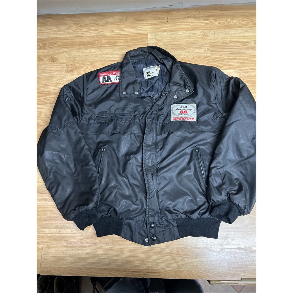 Vintage K Brand Men's Large Black Bomber Jacket Winchester Target Loads 25th
